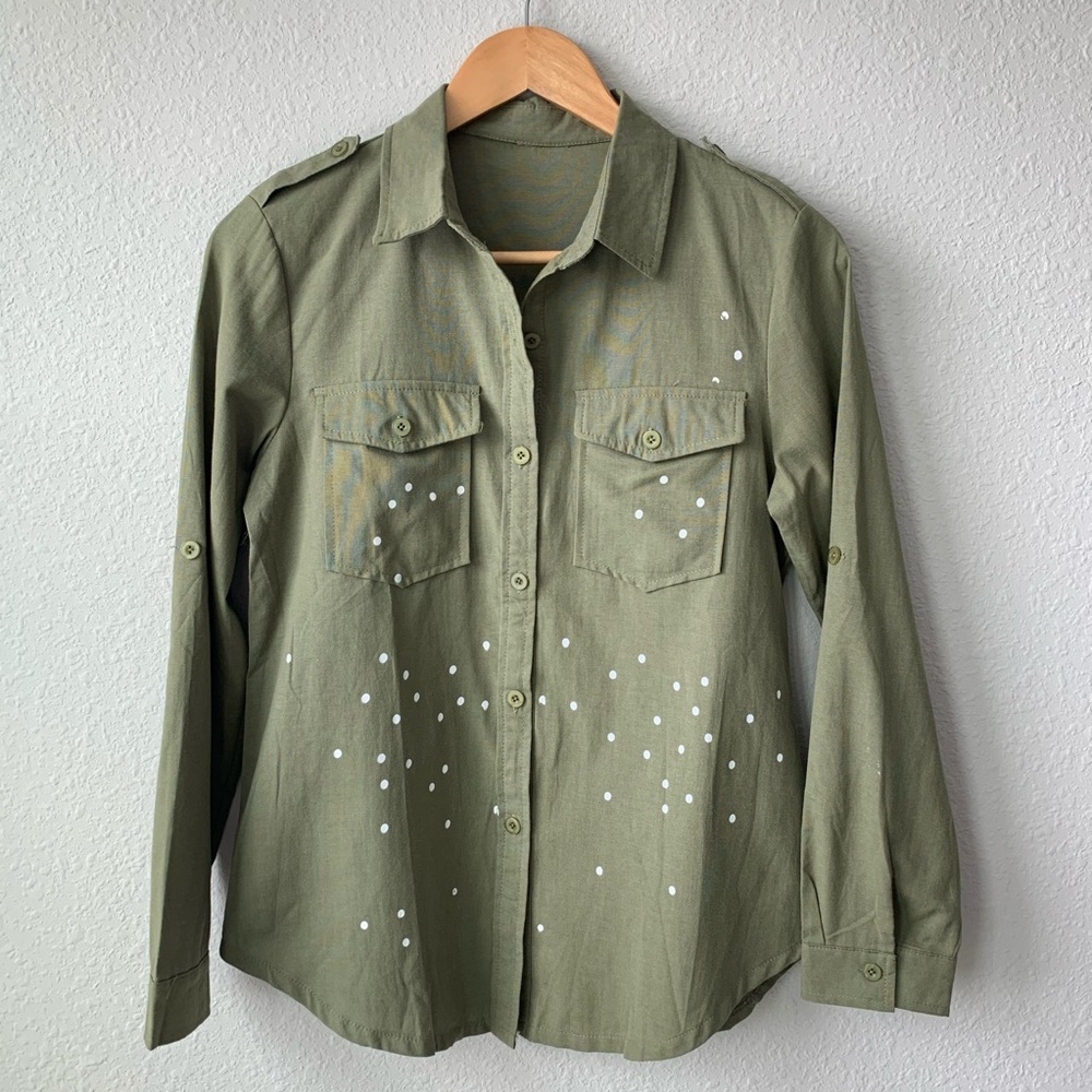 Long Sleeve Olive Green Button Down Shirt